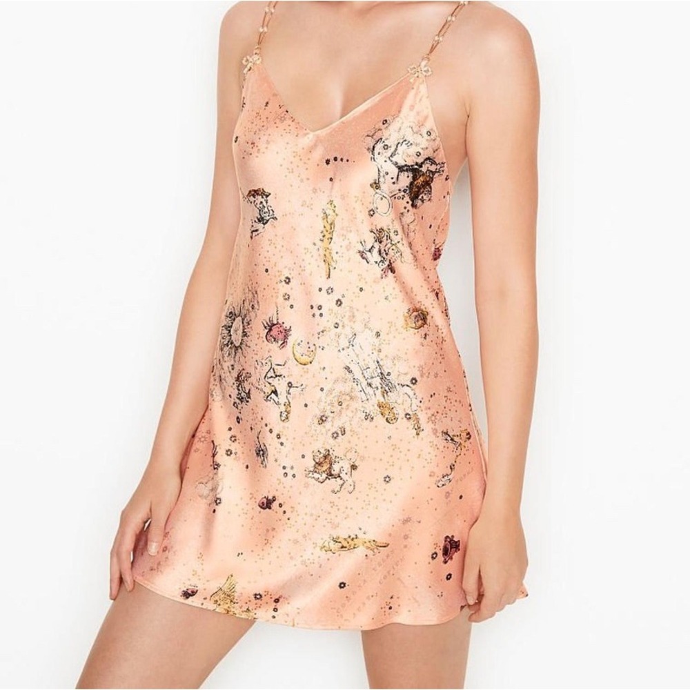 RARE NIB Victoria's Secret Celestial Zodiac Satin Slip Dress Pearl Crystal M